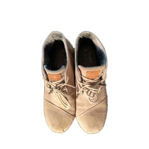 TOMS Beige Suede Desert Lace Up Wedge Boot